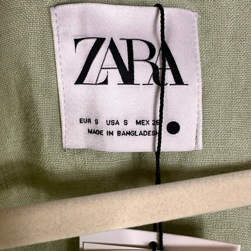 Zara Sage‎ Green Oversized Linen Long Sleeve-Slit Blouse Size Small - Picture 11 of 15